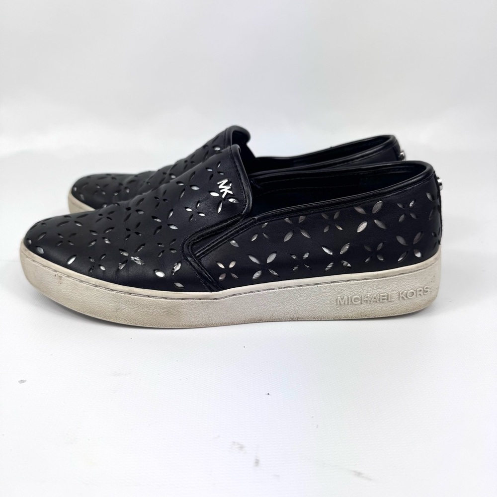 MICHAEL Michael Kors KEATON Leather Lasered Pull On Skate Sneakers black sz 6.5 - Picture 4 of 16